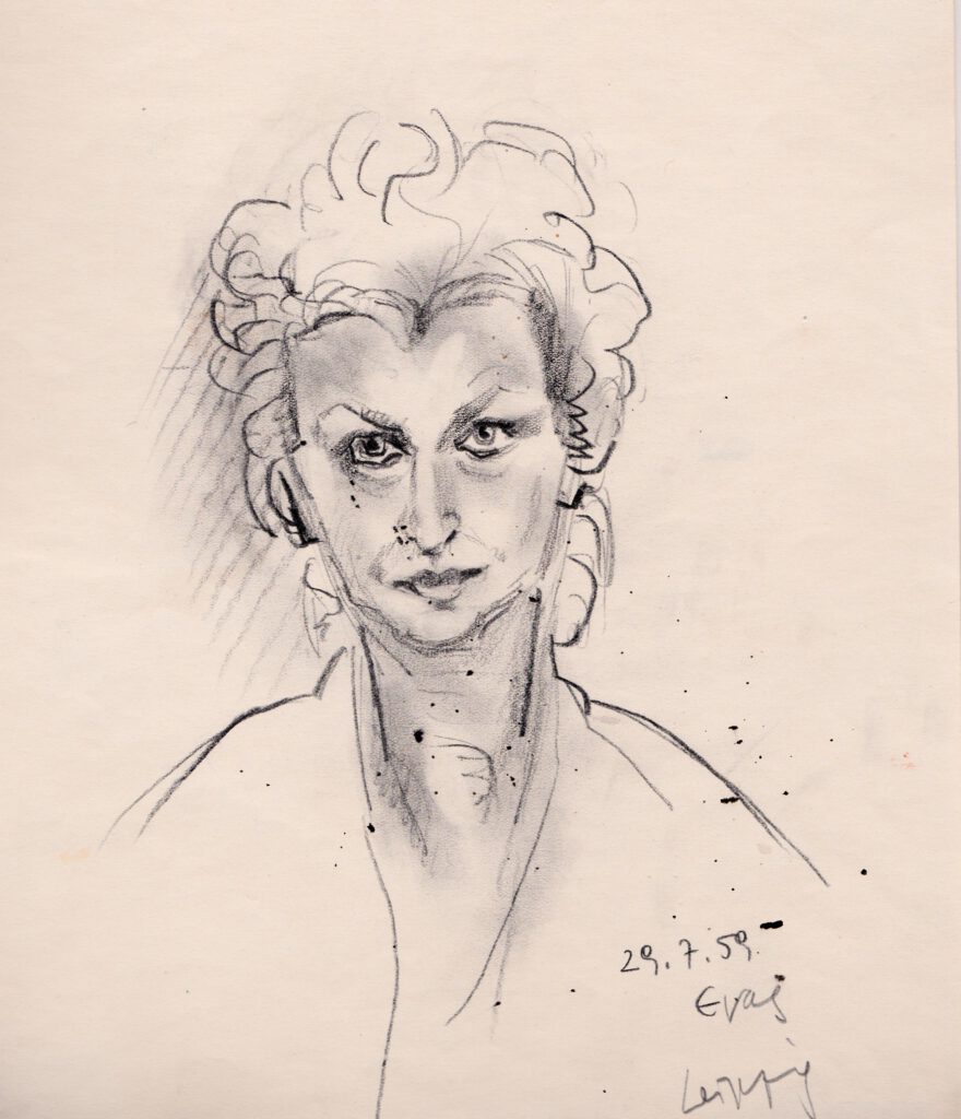Portrait-Zeichenbild von Eva Maria Scheiner 1959