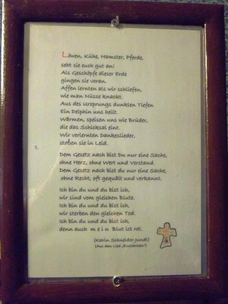 Schautafel über ein Liedauszug 'Blutsbrüder' von Karin Schneider-Jundt