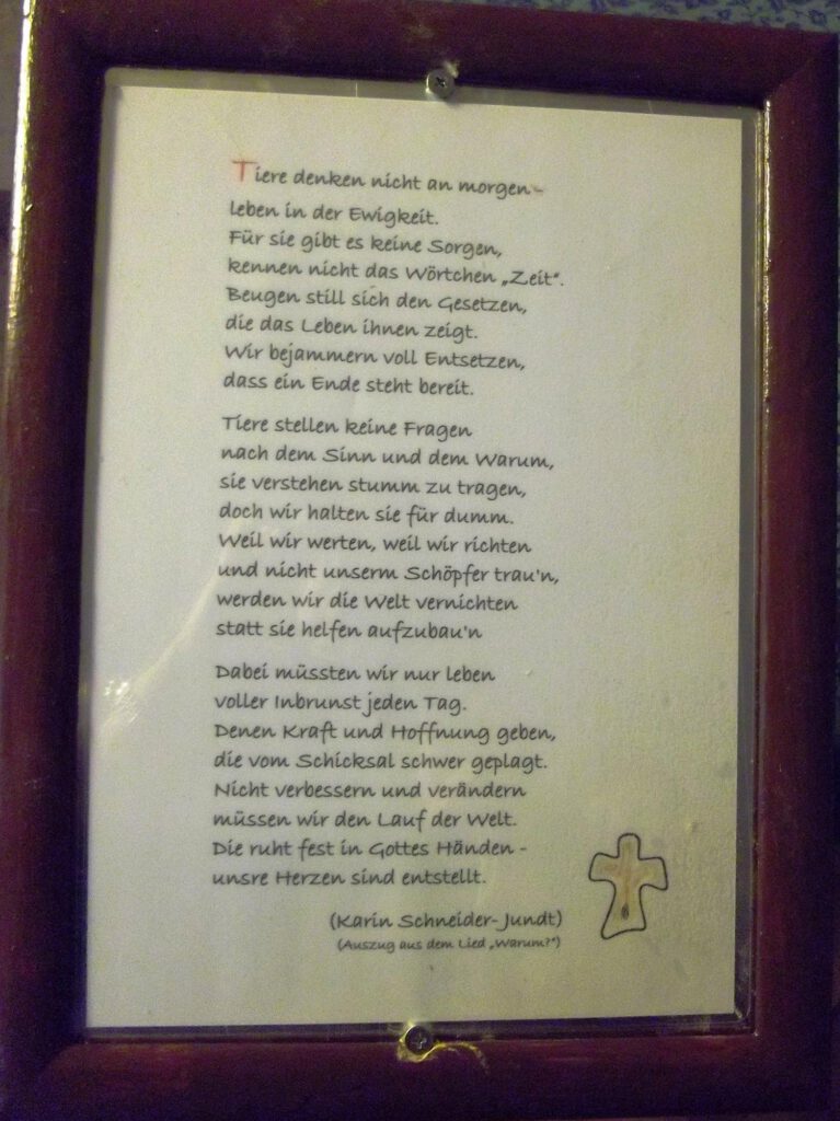 Schautafel über ein Liedauszug 'Warum' von Karin Schneider-Jundt