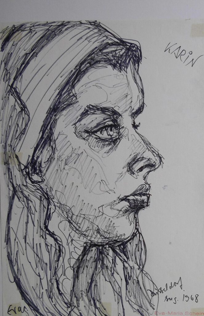Portrait-Zeichenbild von Karin Schneider-Jundt 1968