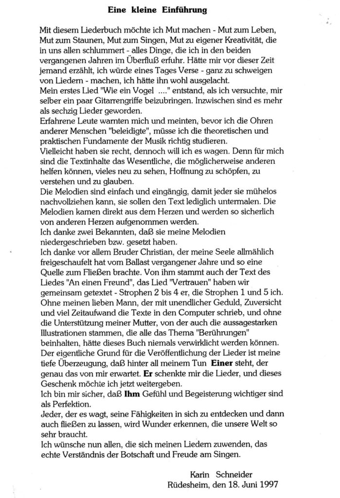 Liederbuch Berührungen Einführungstext