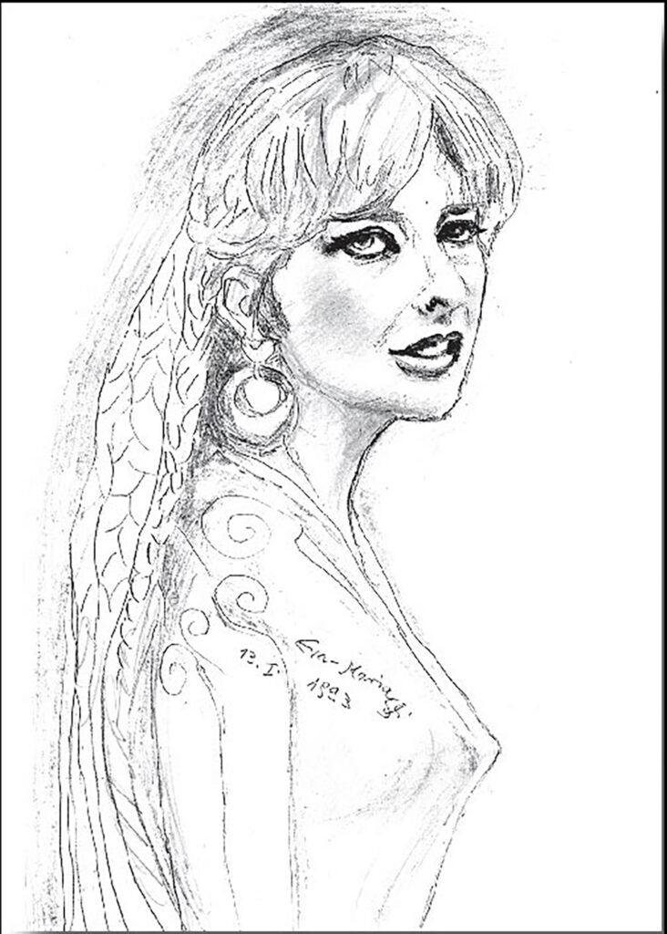 Portrait-Zeichenbild von Karin Schneider-Jundt 1993